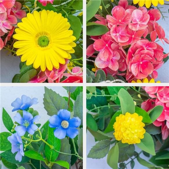 Summer Wreaths for Front Door 24 Inch Summer Wreath with Vibrant Dahlia - Picture 4 of 7